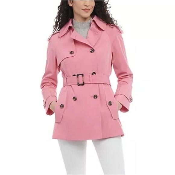 LONDON FOG Petite Double-Breasted Water-Resistant Belted Trench Jacket,coat PL🦩 - Picture 1 of 9